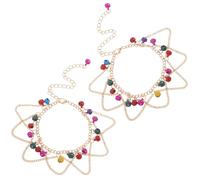 OUNONA 2Pcs Bohemian Style Anklet Bracelets with Colorful Bells and Tassels, Gold Tone Belly Dance Foot Chain Jewelry for Women, for Belly Dancing and Summer Barefoot Sandals