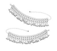 OUNONA 2pcs Boho Bell Anklet Bracelets Adjustable Multi-layer Tassel Foot Chains for Women Vintage Ethnic Style Beach Jewelry Belly Dance Accessories