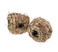 OUNONA 2pcs Brown Synthetic Material Woven Balls for Rabbits Interactive Tossing Suitable for Playing and Teeth Grinding