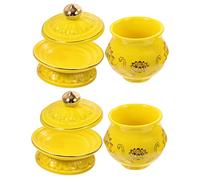 OUNONA 2pcs Ceramic Offering Cup Water Supply Container Buddhist Temple Worship Cup Relief Lotus Flower Meditation Holy Water Buddhist Offering