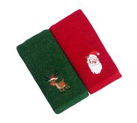 OUNONA 2pcs Christmas Embroidered Cotton Face Towels Soft Absorbent Xmas Hand Towels with Festive Patterns Family and Skin Care