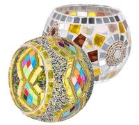 OUNONA 2pcs Creative Classical Mosaic Candlestick Glass Candleholder Set with Handcrafted Decal Design Romantic Dining Table Decor for Home Decoration and Banquet