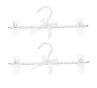 OUNONA 2pcs Creative White Plastic Clothes Hanger with Artificial Pearl Bowknot Design, Maximizes Closet Storage Space and Keeps Clothes in Original Shape, for Homes and Laundries