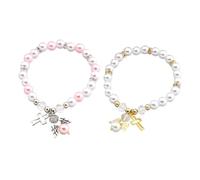 OUNONA 2pcs Cross Beads Bracelets Elastic Wrist Chains for Women Creative Hollow Angel Design Mixed White and Pink Colors Comfortable and Durable Hand Rope Jewelry