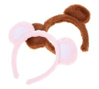 OUNONA 2pcs Cute Bear Ear Headbands Plush Hair Bands for Women Soft Comfortable Festival Cosplay Photo Props Brown and Pink Animal Ears Accessories
