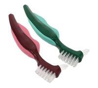 OUNONA 2pcs Dual-Head Denture Brush with Firm Bristles for False Teeth Cleaning Portable Oral Care Tool for Seniors Multi-Purpose Dental Device Cleaner Red Green