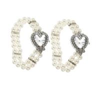 OUNONA 2pcs Elegant Women S Quartz Watch with Crystal Accents and Double Row Faux Pearl Stretch Bracelet Lightweight Heart-Shaped Dial Wristwatch for Versatile Fashion and Gift Giving