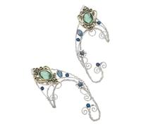 OUNONA 2pcs Green Crystal Elf Ear Cuff Jewelry Non-piercing Wrap Around Fairy Earrings for Women Sparkling Mystical Ear Elegant Party Wedding Festival Accessories