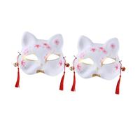 OUNONA 2pcs Hand Painted Japanese Fox Masks with Design Half Face Samurai Cosplay Accessories for Halloween Masquerade Stage Performances Traditional Animal Costume Props