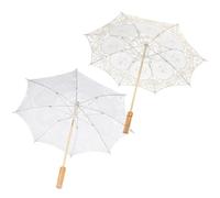 OUNONA 2pcs Lace Umbrella Wedding Bridal Cotton Parasol Umbrella for Bride Photo Props in White
