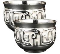 OUNONA 2pcs Metal Liquor Cups 30ml Small Embossed Alloy Drink Cups Reusable and Stable with Elegant Light Luxury Style for Wine Gathering and Wine Tasting