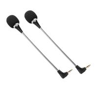 OUNONA 2PCS Mini Microphone, 3.5mm Flexible Metal Gooseneck Mic for Streaming, Esports, Podcast, Laptop PC Computer, Noise Reduction Windshield
