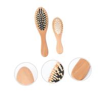 OUNONA 2pcs Natural Wooden Cushion Hair Brush Paddle Comb with Orbicular Spikes for Scalp Massage Ergonomic Handle Detangler for Home and Hotel Use Random Color