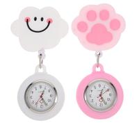 OUNONA 2pcs Nurse Pocket Watches Clip-on Hanging Strap Cute Cartoon Digital Pocket Watch Set for Girls and Medical Staff Stretchable Hanging Nurses Clip Smile White Cloud and Pink Cat Paw Designs