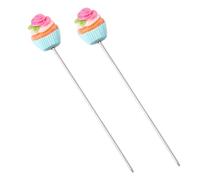 OUNONA 2pcs Stainless Steel Cake Testers Baking Tool with Green Leaf Rose Pattern, Cake Tester Pins for Bread Muffin Doneness, Reusable Kitchen Baking Accessory