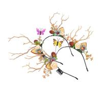 OUNONA 2pcs Xmas Headbands with LED Glowing Deer Antlers for Women, Steel Frame with Simulation Flowers, Delicate and Adorable Hair Accessories for Christmas Parties