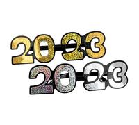 OUNONA 2pcs Year Funny Glasses Frames Decorative Eyewear Props Gold Silver for Party Fun Safe Material for Creative Photos for Events and Celebrations
