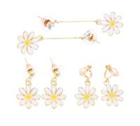 OUNONA 3 Pairs Daisy Flower Earrings for Women Boho Stud and Dangle Ear Clips Crystals Sweet Fresh Daisy Style for Everyday Wear