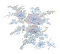 OUNONA 3D Flower Embroidered Patch Lace Applique for Dress Fabric Repair, Polyester Blue Mesh, 2Pcs, 14X11 Inch, Clear Design