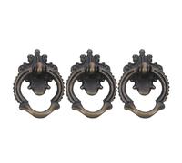 OUNONA 3pcs Antique Bronze Single-Hole Wardrobe Handles, Vintage Iron Drop Bail Ring Pulls for Drawer and Cabinet Furniture, Retro Style Cupboard Hardware with Screws for Storage and Home