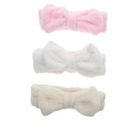 OUNONA 3pcs Coral Fleece Bowknot Hair Bands for Women Fluffy Makeup Headbands Elastic Face Washing Spa Headdress in White Pink
