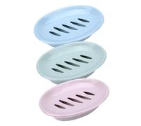 OUNONA 3Pcs Dual-layer Plastic Soap Holder Small Soap Tray Self-draining Container for Bathroom Kitchen Laundry Multipurpose Storage Box in Pink Green Blue