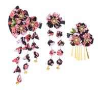 OUNONA 3pcs Elegant Japanese Hair Clips: Women Kimono Flower Hairpin With Tassels - Asian Hair Barrettes Women Girls Bridal Kimono Accessories