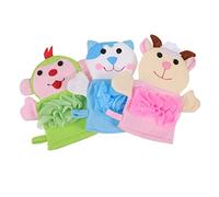 OUNONA 3pcs Exfoliating Body Scrubber Portable Body Scrubber Bath Mitts Cartoon Bathing Gloves Washcloths for Boy Girl Adorable Animals Design Bathing Supplies