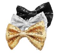 OUNONA 3pcs Large Sequin Hair Bows with Alligator Clips Glitter Hair Styling Accessories for Women Non-slip Secure Fit Multi-color Gold Black Silver