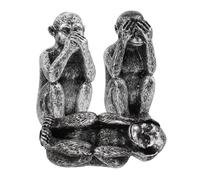 OUNONA 3pcs Resin Monkey Figurines for Home and Office Decor Cute Animal Statues Crafted From Resin Inspirational Wise Design for Desk Shelf Mantel Display Silver Finish