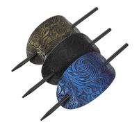 OUNONA 3pcs Retro Leather Hair Sticks for Women Oval Bun Hairpin Pins in Black Bronze Blue Stable PU Material Fashion Hair Accessories and Secure Ponytail Hold