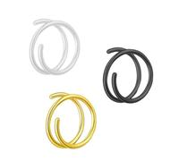 OUNONA 3pcs Stainless Steel Spiral Nose Rings Double Nose Clips Fashion for Women Men Hypoallergenic Body Jewelry Gold Silver Black