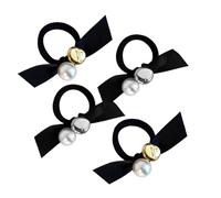 OUNONA 4 pcs Pearl Bow Hair Scrunchies Elastic Ponytail Holders for High Elastic Vintage Black Hair Bands with Silver and Gold Accents