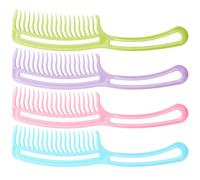 OUNONA 4 Pcs Wavy Tooth Detangling Combs for Curly Hair, Portable Styling Hair Combs with Handle in Blue, Pink, Purple, and Green for Salon and Home Use