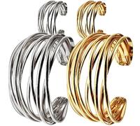 OUNONA 4pcs Adjustable Alloy Open Bangles for Women Lightweight Multilayer Cuff Bracelets Bohemian Style Wrist Chain for Parties and Daily Wear Gold Silver