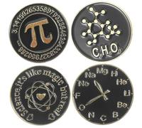 OUNONA 4pcs Black Round Alloy Brooch Pin Stylish Math Science Symbol Lapel Pins for Hats Jackets Backpacks Unisex Decorative Badge Accessories with Sturdy Clasp and Secure for Everyday