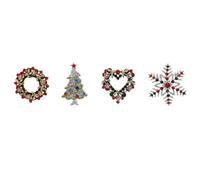 OUNONA 4pcs Christmas Brooch Decorative Xmas Breastpin Lovely Alloy Decorative Accessory for Families and Friends Christmas and Parties Heart round Ring Snowflake Tree Shapes