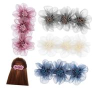 OUNONA 4pcs Floral Hair Snap Clips Lightweight Flower Barrettes for Women Stylish Hair Accessories for Weddings and Everyday Use Secure Hold for All Hairstyles Navy Blue Gray Beige and