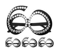 OUNONA 4pcs Glitter Rhinestone Birthday Glasses Novelty 60th Number Shaped Eyeglasses Frames for Anniversary Party Photo Prop Supplies