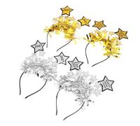 OUNONA 4pcs Happy New Year 2027 Headbands with Metallic Tinsel and Star Boppers, Comfortable Fit Plastic and Felt Hair Accessories for Holiday and Family Gatherings