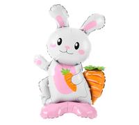 OUNONA 4pcs Jumbo Bunny Foil Balloon with Stable Base Design and Carrot Accessory, 59 Inch Tall White Rabbit Shaped Easter Decoration for Bunny Themed Party Decor and Shower Events