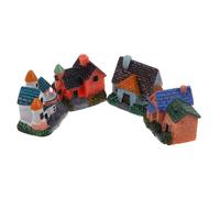 OUNONA 4pcs Mini Resin Log Cabin for Garden Decor Tiny Fairy Cottage Ornaments Cartoon Style Miniature Houses for Lawn Balcony Desktop Decorations