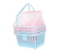 OUNONA 4pcs Plastic Storage Baskets with Handles Small Versatile Organizers for Cosmetics Pantry Kitchen Cabinet Closet Bathroom Bedroom Laundry Blue Pink Square Bins