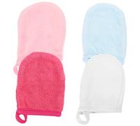 OUNONA 4Pcs Reusable Microfiber Face Cleaning Gloves Lavender Makeup Remover Mitts for Skin Types Soft Touch Facial Wipes for Daily Cleansing and Makeup Removal