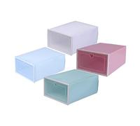 OUNONA 4Pcs Transparent Thickened Plastic Shoe Storage Boxes with Drawer Design Large Shoe Organizers for Dust Protection and Easy Viewing in Pink Blue White Green