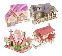 OUNONA 4pcs Wooden Cabin Puzzle Kit for Adults and Creative Building Model with Western Cottage Small Villa Purple House and American Countryside DIY Educational Craft and Ornament