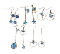 OUNONA 5 Pairs Asymmetrical Moon and Planet Dangle Earrings for Women Elegant Pendant Jewelry for Weddings Parties Daily Wear