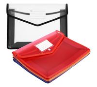 OUNONA 5pcs File Folder Plastic Wallet with Button Closure and Label Pocket A4 Size Prevents Accidental Spills Color-Coding Document Storage for Office Use