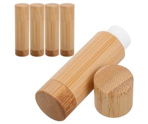 OUNONA 5pcs Refillable Bamboo Lip Balm Tubes 5g Empty Lipstick Containers with Plastic Caps Portable Mini Lip Balm Cases for Vanity Sturdy and Eco-friendly