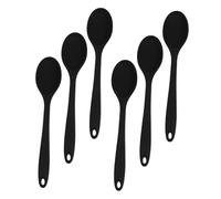 OUNONA 6pcs Black Silicone Serving Spoons Heat Resistant Nonstick Kitchen Utensils for Stirring Mixing Baking and Serving Soup with Ergonomic Grip